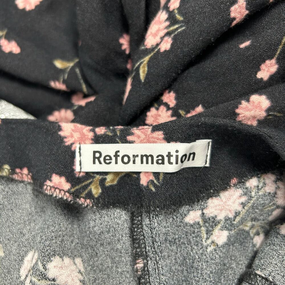 Reformation Jade Floral Open Back Midi Dress Black Pink V-Neck Cruise Size XS - Picture 6 of 7